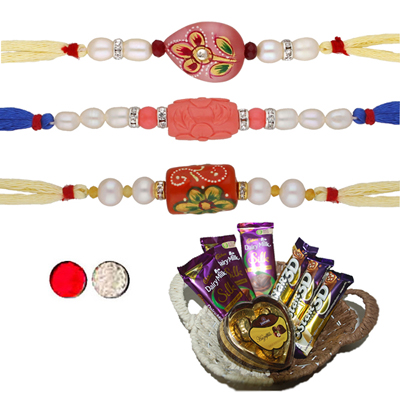 "COMBO OF 3 PEARL RAKHI -JPJUL-22-06CMB,Choco Thali -code RC12 - Click here to View more details about this Product